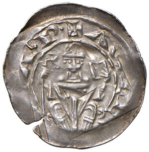 obverse: Aquileia. Pellegrino II (1195-1204). Denaro 1195? AG gr. 1,18. Bernardi 10. MIR 6. MEC 12, 831/832. Raro. Frattura marginale del tondello, altrimenti q.SPL/SPL 