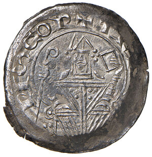 obverse: Trieste. Wolcango (1192-1199). Denaro dopo il 1195 AG gr. 0,92. Bernardi W1, pag. 63. MIR 273. MEC 12, –. Rarissimo. q.SPL 