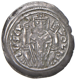 obverse: Trieste. Volrico de Portis (1234-1254). Denaro AG gr. 1,11. Bernardi VM, pag. 74. MIR 284. MEC 12, 949. Ex asta Baranowsky 11 dicembre 1929, Collezione ing. Artuto Cuzzi di Trieste parte II, 1345. Raro. Graffi al dr., altrimenti BB/Buon BB 