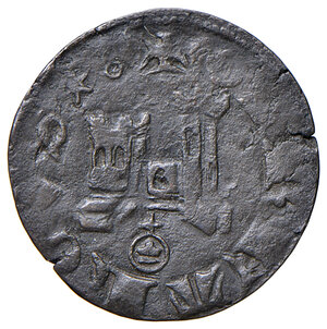 obverse: Fermo. Emissioni autonome sec. XIV. Quattrino (dopo il 1380) MI gr. 1,00. CNI 3. Bellesia Fermo 1/B (questo esemplare illustrato). Su questa moneta, con la quale cominciano probabilmente le emissioni della zecca di Fermo, è raffigurata la fortezza chiamata Girfalco ed è l’unica immagine coeva che abbiamo di questa possente fortificazione cittadina. Essa, infatti, venne demolita per ordine di papa Eugenio IV successivamente alla partenza per Milano di Francesco Sforza, già marchese della Marca, dalla quale vi aveva dominato. Nella fortezza ebbe i natali, il 14 gennaio 1444, il futuro quinto duca milanese Galeazzo Maria Sforza. Ex listino a prezzi fissi Numismatica Picena 1/2008, 209. Estremamente raro. Buon BB 