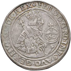 obverse: Austria. Ferdinando I d’Asburgo (1521-1564) imperatore del S.R.I. dal 1556. Guldentaler da 60 kreuzer (Hall) AG gr. 24,59. Davenport 33. Ex asta NAC 136/2022, 443. Raro. Buon BB 