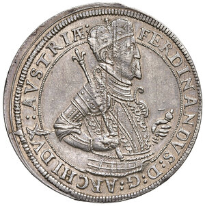 obverse: Austria. Ferdinando II d’Asburgo arciduca d’Austria (1564-1595). Tallero (Ensisheim) AG gr. 28,44. Davenport 8092. Ex asta NAC 136/2022, 453. Rara variante. SPL 