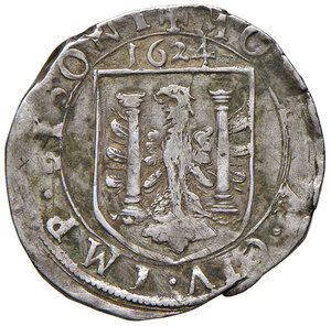 reverse: Francia. Città libera di Besançon. Emissioni a nome di Carlo V d’Asburgo imperatore. Testone 1624 AG gr. 8,17. KM 25. BB 