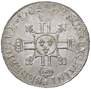 reverse: Francia. Luigi XIV (1643-1715). Scudo 1705-A (Parigi) AG gr. 27,07. Duplessy 1558. Davenport 1322. Tracce di ribattitura su altra moneta, SPL