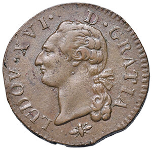 obverse: Francia. Luigi XVI (1774-1792). Soldo 1791-D (Lyon) CU gr. 11,93. Duplessy 1714. Ex asta Raffaele Negrini 29/2009, 542. q.SPL