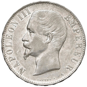 obverse: Francia. Napoleone III (1852-1870). Da 5 franchi 1856–A (Parigi) AG. Gadoury 734. Lievi colpetti sul bordo, altrimenti SPL 