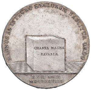 reverse: Germania. Baviera. Massimiliano Giuseppe IV (1806-1825). Tallero 1818 (Monaco) AG gr. 27,96. Davenport 553. Fondi lucenti. Lievi segnetti da pulitura sui fondi, altrimenti migliore di SPL 