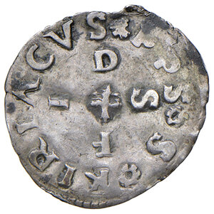 reverse: Ancona. Monetazione autonoma sec. XVI. Bolognino marchigiano AG gr. 0,48. Dubbini-Mancinelli –. Villoresi –. I conî di questa moneta appaiono del tutto differenti dai tipi noti. Le rosette d’interpunzione, presenti sia al dritto che al rovescio, ed anche lo stile stesso dell’esemplare non trovano riscontro nella bibliografia di riferimento consultata. La legenda del dritto è simile al tipo censito da Villoresi al n. 95(c), pag. 58 (C DE ANCONA). Estremamente raro. q.BB 