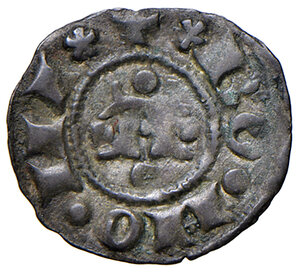 reverse: Gregorio XI (1370-1378). Bologna. Denaro MI gr. 0,44. Muntoni 18. Berman 210. Chimienti 61. MIR 232. Molto raro. BB