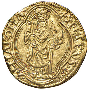 reverse: Pio II (1458-1464). Roma. Ducato (segno monogramma AN: Andrea Nicolai zecchiere) AV gr. 3,50. Muntoni 7. Berman 362. MIR 361/5. Raro. SPL 