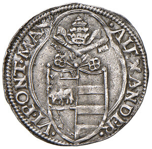 obverse: Alessandro VI (1492-1503). Ancona. Terzo di grosso o agontano AG gr. 1,00. Muntoni 25. Berman 539. Dubbini-Mancinelli pag. 78. MIR 537/2 (zecca della Marca Anconitana: Macerata o Ancona). Villoresi 175b.  Molto raro e particolarmente ben conservato, q.SPL