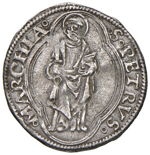 reverse: Alessandro VI (1492-1503). Ancona. Terzo di grosso o agontano AG gr. 1,00. Muntoni 25. Berman 539. Dubbini-Mancinelli pag. 78. MIR 537/2 (zecca della Marca Anconitana: Macerata o Ancona). Villoresi 175b.  Molto raro e particolarmente ben conservato, q.SPL