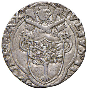 obverse: Giulio II (1503-1513). Ancona. Terzo di giulio AG gr. 0,92. Muntoni 73. Berman 595. Dubbini-Mancinelli pag. 101 (1° tipo). MIR 603/1 (zecca della Marca Anconitana: Macerata o Ancona). Villoresi 189. Molto raro. Lievemente tosato, BB 