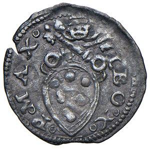 obverse: Leone X (1513-1521). Roma. Baiocco (armetta Banco Fugger) AG gr. 0,38. Muntoni 42. Berman 651. MIR 636/1. Raro. BB 