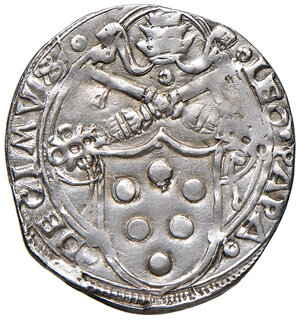 obverse: Leone X (1513-1521). Ancona. Giulio AG gr. 3,35. Muntoni 68. Berman 670. Dubbini-Mancinelli pag. 105 (3° tipo). MIR 676 (zecca della Marca Anconitana: Macerata o Ancona). Villoresi 205. Molto raro. Buon BB 