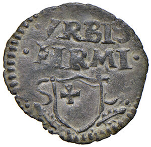 obverse: Leone X (1513-1521). Fermo. Quattrino MI gr. 0,50. Muntoni 121 var. Berman 701. MIR 663 var. Bellesia Fermo 1/B (questo esemplare illustrato). Questa variante, con l’interruzione della legenda del rovescio in S SA – VINVS, è segnalata dal CNI (vol. XIII), al n. 4, sulla scorta dell’esemplare riportato dal Catalani nelle Memorie della zecca fermana (1783). Ex listino a prezzi fissi Numismatica Picena 3/2011, 239. Rarissimo. q.SPL