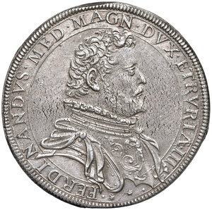 obverse: Firenze. Ferdinando I de’ Medici (1587-1609). II periodo: granduca, 1588-1609. Piastra 1589 AG gr. 32,64. Galeotti XXVII, 2/16. Ravegnani Morosini 9. MIR 242/2.  Rara. Consuete screpolature del metallo, altrimenti SPL/q.SPL 