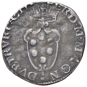 obverse: Firenze. Ferdinando I de’ Medici (1587-1609). II periodo: granduca, 1588-1609. Mezzo giulio 1590 AG gr. 1,30. Galeotti XLII cfr. 10 per il dr. e 11 per il rov. MIR 235/3. Molto raro. q.BB