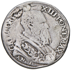 obverse: Gregorio XIII (1572-1585). Roma. Testone anno I AG gr. 8,32. Muntoni 35. Berman 1153. MIR 1120/1 (questo esemplare illustrato).  Della massima rarità. Tracce di fori otturati, altrimenti MB 