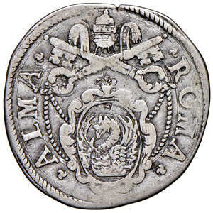 reverse: Gregorio XIII (1572-1585). Roma. Testone AG gr. 9,05. Muntoni 17 (unico; M. Vat.). Berman 1146. MIR 1119/2. Non risultano passaggi in vendita pubblica per questa moneta di eccezionale rarità e fascino. Della più esimia rarità. q.BB