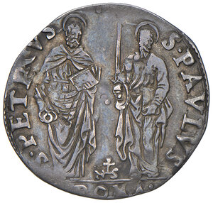 reverse: Gregorio XIII (1572-1585). Roma. Giulio anno IX AG gr. 2,94. Muntoni –. Berman –. MIR 1191/3 (questo esemplare illustrato). Rarissimo. Bella patina di medagliere, BB  