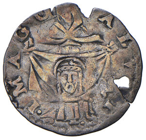 reverse: Gregorio XIII (1572-1585). Roma. Mezzo grosso AG gr. 0,54. Muntoni 158. Berman 1199. MIR 1157/1.  Della massima rarità. Mancanza di metallo sul bordo e forato, altrimenti MB/q.BB 