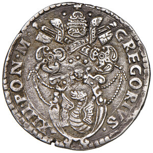 obverse: Gregorio XIII (1572-1585). Ancona. Testone AG gr. 9,50. Muntoni 232. Berman 1218. Dubbini-Mancinelli pag. 157 (11° tipo). MIR 1204/6. Villoresi 297 a/1). BB 