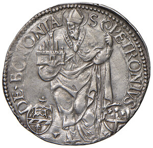 reverse: Gregorio XIII (1572-1585). Bologna. Giulio 1583-1584 (armetta mons. Fabio Mirto Frangipani governatore) AG gr. 3,45. Muntoni 364. Berman 1252. Chimienti 380. MIR 1251/4. Raro. Graffietto al dr., altrimenti q.SPL 