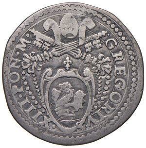 obverse: Gregorio XIII (1572-1585). Fano. Testone AG gr. 8,92. Muntoni 376. Berman 1260. Ciavaglia 25. MIR 1261/7. Molto raro. q.BB 