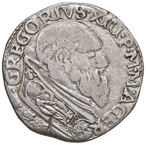 obverse: Gregorio XIII (1572-1585). Macerata. Testone AG gr. 9,37. Muntoni 427. Berman 1279. MIR 1282/5. Molto raro. BB 