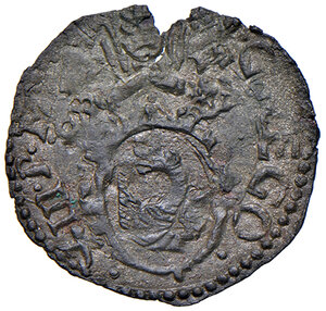 obverse: Gregorio XIII (1572-1585). Macerata. Quattrino MI gr. 0,33. Muntoni 453. Berman 1289. MIR 1289/1.  Molto raro. Mancanza marginale del tondello, altrimenti migliore di BB 