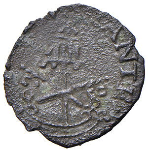 obverse: Sede Vacante 10 – 21 aprile 1585 (Camerlengo card. Filippo Guastavillano). Macerata. Quattrino MI gr. 0,33. Muntoni 5. Berman 1307. MIR 1297/1. Ex asta Nomisma per corrispondenza 31 maggio 2001, 883. Estremamente raro. q.BB 