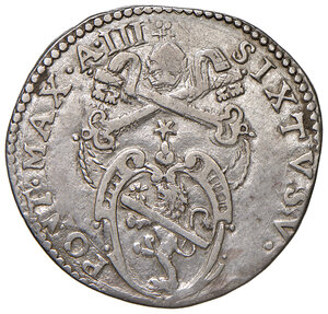 obverse: Sisto V (1585-1590). Roma. Testone 1588 anno III AG gr. 8,34. Muntoni –. Berman –. MIR –. L’abbinamento di conî con i quali è stata battuta questa moneta risulta inedito, infatti, più comunemente, il conio di dritto dell’esemplare offerto si trova accoppiato al rovescio avente il San Pietro stante, non seduto. Apparentemente inedito. BB