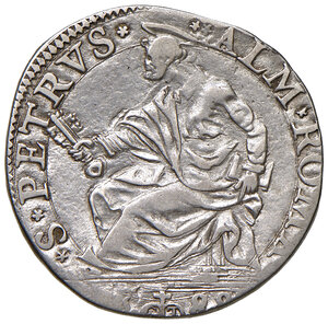 reverse: Sisto V (1585-1590). Roma. Testone 1588 anno III AG gr. 8,34. Muntoni –. Berman –. MIR –. L’abbinamento di conî con i quali è stata battuta questa moneta risulta inedito, infatti, più comunemente, il conio di dritto dell’esemplare offerto si trova accoppiato al rovescio avente il San Pietro stante, non seduto. Apparentemente inedito. BB