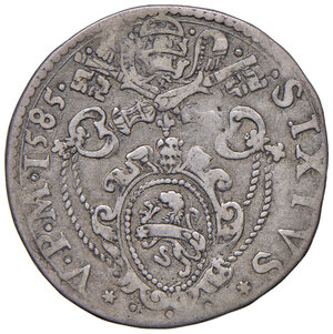 obverse: Sisto V (1585-1590). Ancona. Testone 1585 AG gr. 9,06. Muntoni 78 var. III. Berman 1349. Dubbini-Mancinelli pag. 170 (1° tipo). MIR 1336/3. Villoresi 313 a). Raro. q.BB 