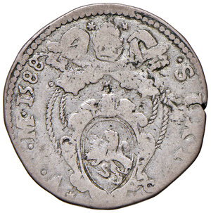 obverse: Sisto V (1585-1590). Ancona. Testone 1588 AG gr. 8,98. Muntoni 81. Berman 1350. Dubbini-Mancinelli pag. 171 (2° tipo). MIR 1343/1. Villoresi 320. Estremamente raro. Marginale frattura del tondello, altrimenti MB 