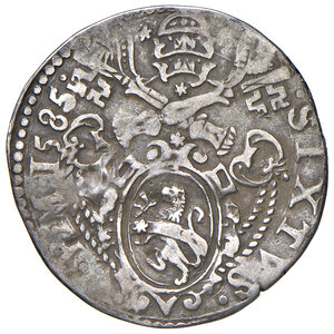 obverse: Sisto V (1585-1590). Ancona. Giulio 1585 AG gr. 2,90. Muntoni 82. Berman 1351. Dubbini-Mancinelli pag. 172. MIR 1337/2. Villoresi 314. Rarissimo. q.BB 