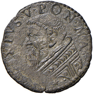 obverse: Sisto V (1585-1590). Ancona. Baiocco MI gr. 0,72. Muntoni 83. Berman 1352. Dubbini-Mancinelli pag. 173 (1° tipo). MIR 1344/1. Villoresi 321. Rarissimo. q.BB 