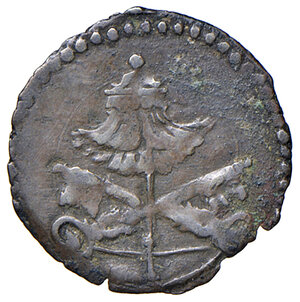 obverse: Sede Vacante I: 27 agosto – 15 settembre 1590 e II: 27 settembre – 5 dicembre 1590 (Camerlengo card. Enrico Caetani). Bologna. Quattrino MI gr. 0,47. Muntoni 3. Berman 1430. Chimienti 405. MIR 1423/1 (monetazione anonima pontificia del sec. XVI). Raro. BB 