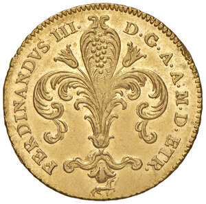 obverse: Firenze. Ferdinando III di Lorena (1790-1801). Occupazione Austro-Russa (1799-1801).  Ruspone 1800 AV gr. 10,46. Pagani 2. MIR 402/10. Molto raro. Colpetti sul bordo, altrimenti SPL 