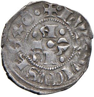 obverse: (L’) Aquila. Ludovico I d’Angiò pretendente (1382-1384). Bolognino AG gr. 1,29. CNI 21. MEC 14, 724. D’Andrea-Andreani –. MIR –. Giuliani-Fabrizi 97b. Questo bolognino reca, al dritto, la sigla del maestro di zecca sconosciuto (globo crucigero con marca all’interno) operante alla zecca dell’Aquila sotto questo sovrano. Di questa moneta sono presenti due esemplari analoghi nel ripostiglio di Cermignano (cfr. A. Giuliani, Ripostiglio di Cermignano, BdN online, materiali 5, 2013, pagg. 77-78, nn. 59-60) e un altro è stato offerto nel nostro listino a prezzi fissi n. 5 del 2014. Rarissimo. Esemplare di peso elevato e di modulo insolitamente largo, buon BB 