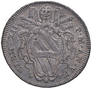 obverse: Clemente XII (1730-1740). Roma. Testone 1736 anno VI AG gr. 8,06. Muntoni 22. Berman 2620. MIR 2508/1. Rarissimo. Patina di medagliere iridescente, BB 