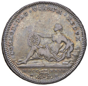 reverse: Clemente XII (1730-1740). Roma. Testone 1736 anno VI AG gr. 8,06. Muntoni 22. Berman 2620. MIR 2508/1. Rarissimo. Patina di medagliere iridescente, BB 