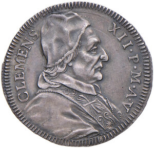 obverse: Clemente XII (1730-1740). Roma. Giulio 1735 anno V AG gr. 2,70. Muntoni 64. Berman 2639. MIR 2512/1 (questo esemplare illustrato). Rarissimo. Patina di medagliere, SPL 400