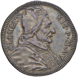 obverse: Clemente XII (1730-1740). Roma. Giulio anno V AG gr. 2,60. Muntoni 75. Berman 2639. MIR 2512/4. Ex listino a prezzi fissi Numismatica de Falco novembre 1990.  Raro. Patina di medagliere, BB 