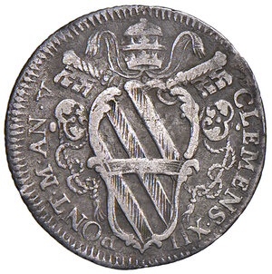 obverse: Clemente XII (1730-1740). Roma. Giulio anno V AG gr. 2,55. Muntoni 69. Berman –. MIR 2513/5. Estremamente raro. Graffietti al rov., altrimenti q,BB 