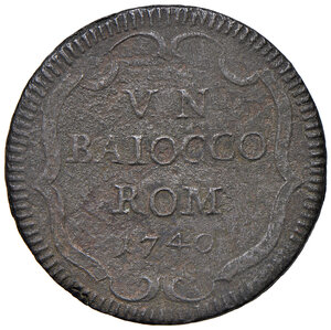 reverse: Sede Vacante 5 febbraio – 16 agosto 1740 (Camerlengo card. Annibale Albani). Roma. Baiocco 1740 CU gr. 9,48. Muntoni 20 var. I. Berman 2721. MIR 2574/3.  Molto raro. BB/q.BB 