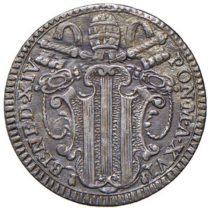 obverse: Benedetto XIV (1740-1758). Roma. Grosso anno XVI AG gr. 1,15. Muntoni 66d. Berman 2763. MIR 2616/5. Molto raro. q.SPL 