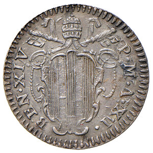 obverse: Benedetto XIV (1740-1758). Roma. Mezzo grosso anno santo 1750/XI AG gr. 0,46. Muntoni 140. Berman 2765. MIR 2584/1. Raro. q.SPL 