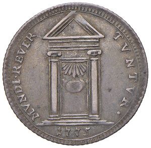 reverse: Pio VI (1775-1799). Roma. Giulio anno santo 1775/I AG gr. 2,60. Muntoni 49. Berman 2967. MIR 2754/1. Molto raro. Patina di medagliere, BB 